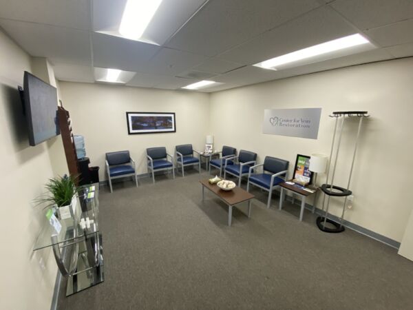 Interior photo of the  Framingham, Massachusetts location of center for Vein Restoration showing the waiting area