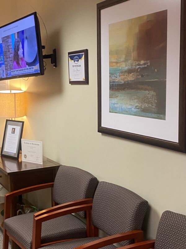 Interior photo of the Glastonbury, Connecticut location of center for Vein Restoration showing the main waiting room