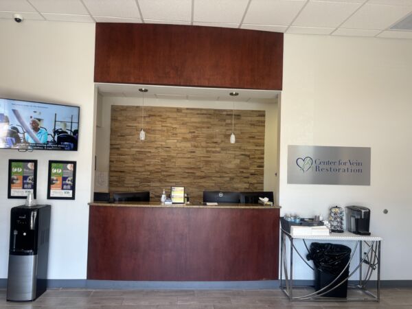 Interior photo of the Rio Rancho, New Mexico location of center for Vein Restoration showing the reception desk