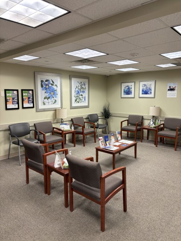 Interior photo of the Bronx/Pelham Bay, NY location of Center for Vein Restoration showing the main waiting room