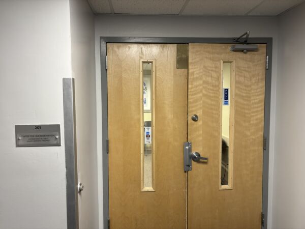 Interior photo of the Bronx/Pelham Bay, NY location of Center for Vein Restoration showing the front door