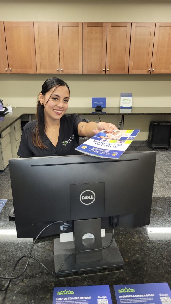 Interior photo of the Union, NJ location of Center for Vein Restoration showing the front desk receptionist