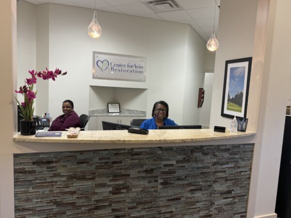Interior photo of the Hoover, Alabama location of center for Vein Restoration showing the Reception desk