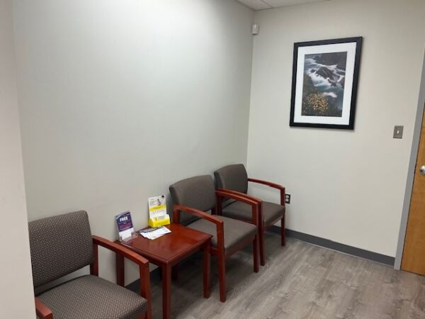 Interior photo of the Rosedale, Maryland location of center for Vein Restoration showing the waiting area