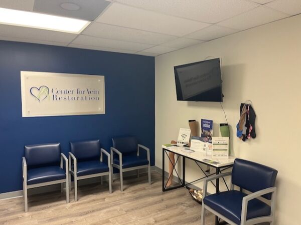 Interior photo of the Lutherville (Towson), Maryland location of center for Vein Restoration showing the waiting area