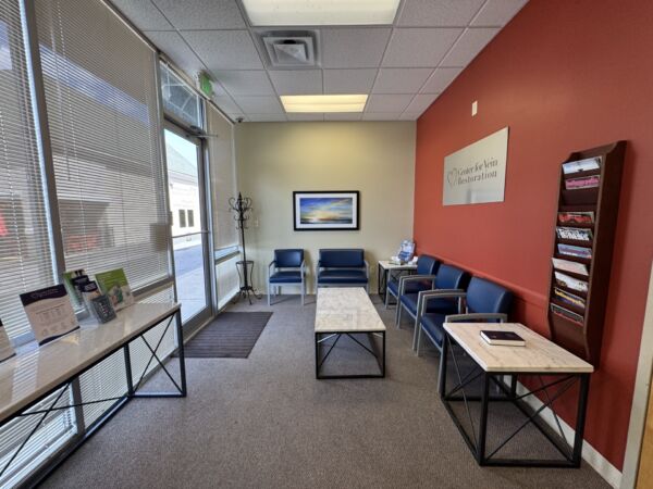 Interior photo of the Avon, Indiana location of center for Vein Restoration showing the Waiting area