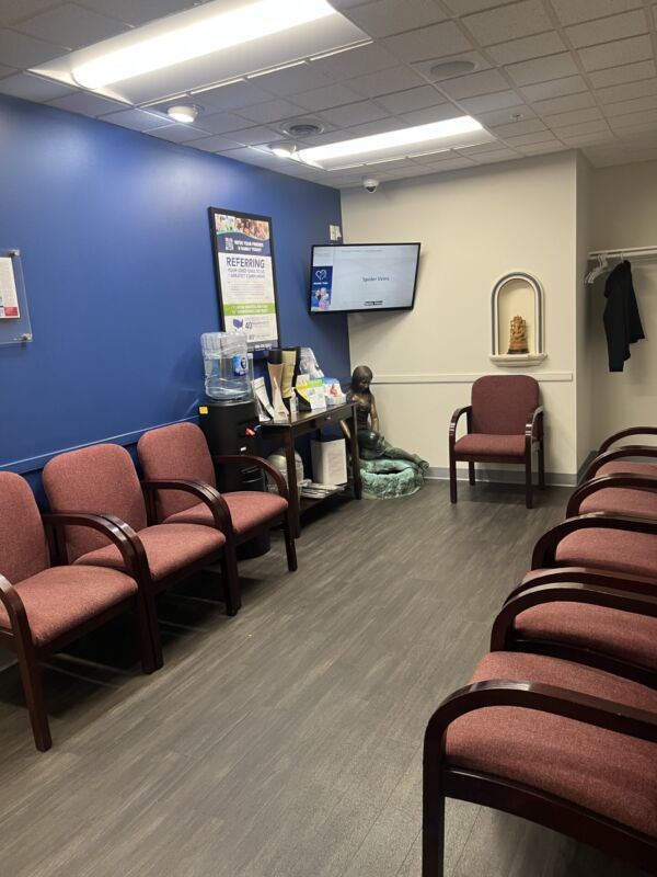 Interior photo of the King of Prussia, Pennsylvania location of center for Vein Restoration showing the waiting area