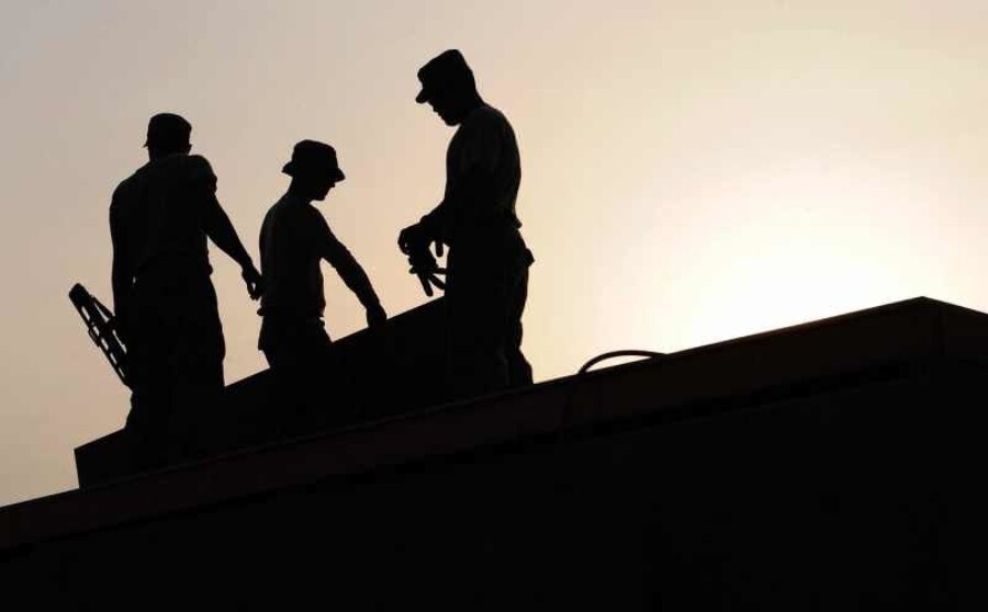 workers at sunset